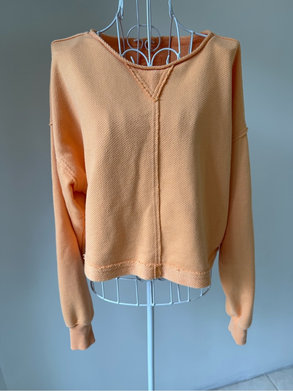 Aerie Waffle Knit Cropped Sweatshirt Peach XS Cozy Long Sleeve Pullover